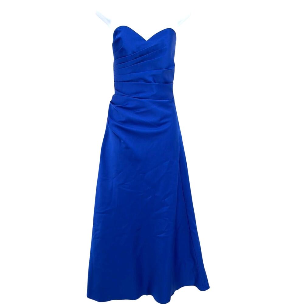 Alfred Angelo Strapless Corset Dress Sz 0 Prom Bridesmaid Satin Ruch Y2K Lace Up